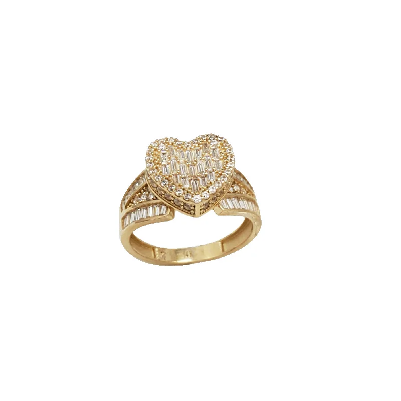 Sparkling Crystal Rings For Evening Wear-Zirconia Baguette Heart Ring (14K)