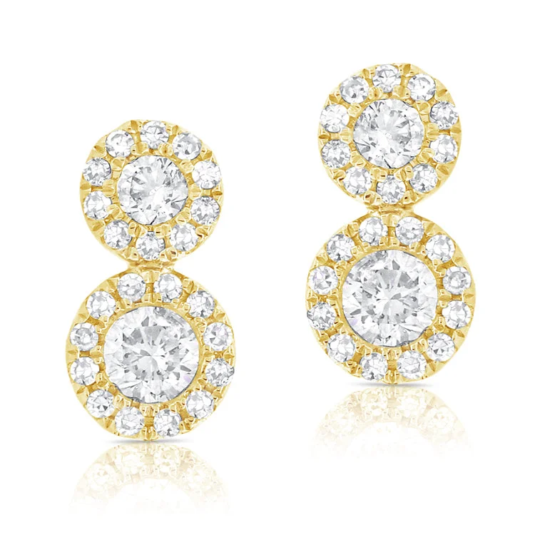 Classic Silver Earrings For Timeless Elegance-14K Yellow Diamond Double Halo Earrings