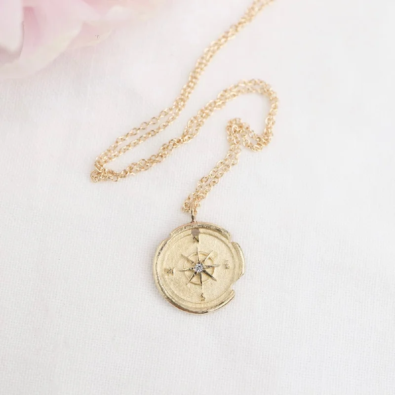 Bold Chain Pendant Necklaces For Statement Fashion-14k Gold Small Compass Artifact Necklace