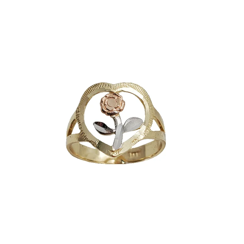 Fashionable Engagement Rings For Brides-Tricolor Heart With Rose Ring (14K)