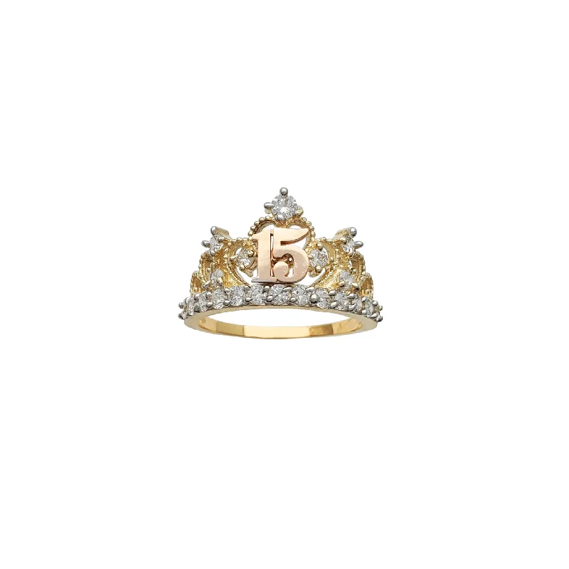 Beautiful Solitaire Rings For Engagement-15 Years Birthday Crown-Tiara Ring (14K)