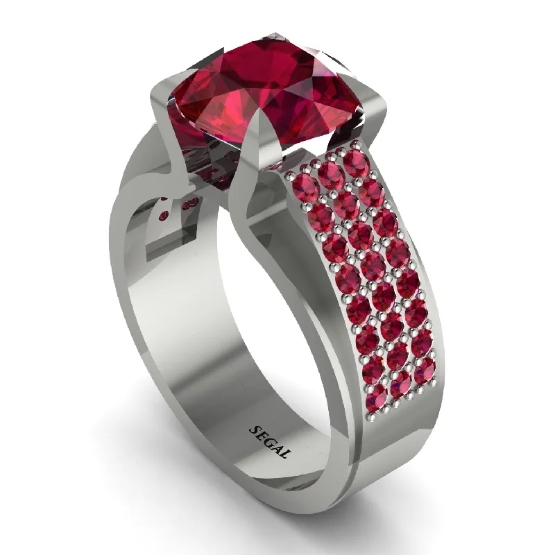 Beautiful Gold Promise Rings For Couples-Round Cut Ruby 14K Gold Pave Engagement Ring - Saylor No. 57