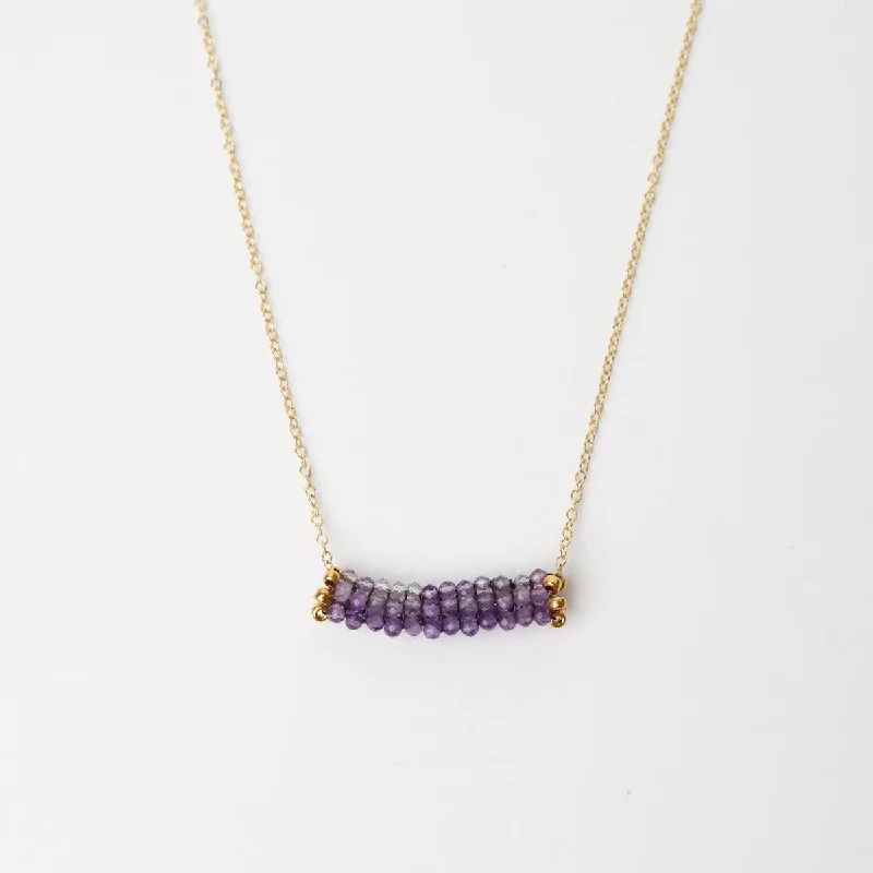 Sparkling Choker Necklaces For Parties-Shaded Amethyst Gold Trim Necklace