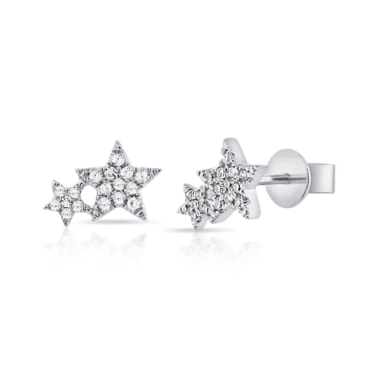 Vibrant Earrings For Festival Fashion-14K White Gold Diamond Double Star Earrings