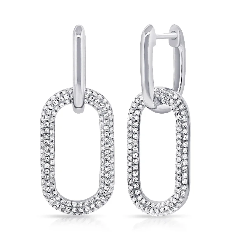 Geometric Earrings For Bold Look-14K White Pave Diamond Large Paper Link Earrings