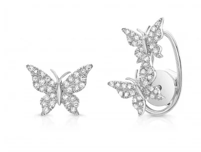 Colorful Drop Earrings For Casual Style-14K White Gold Diamond Butterfly Earrings