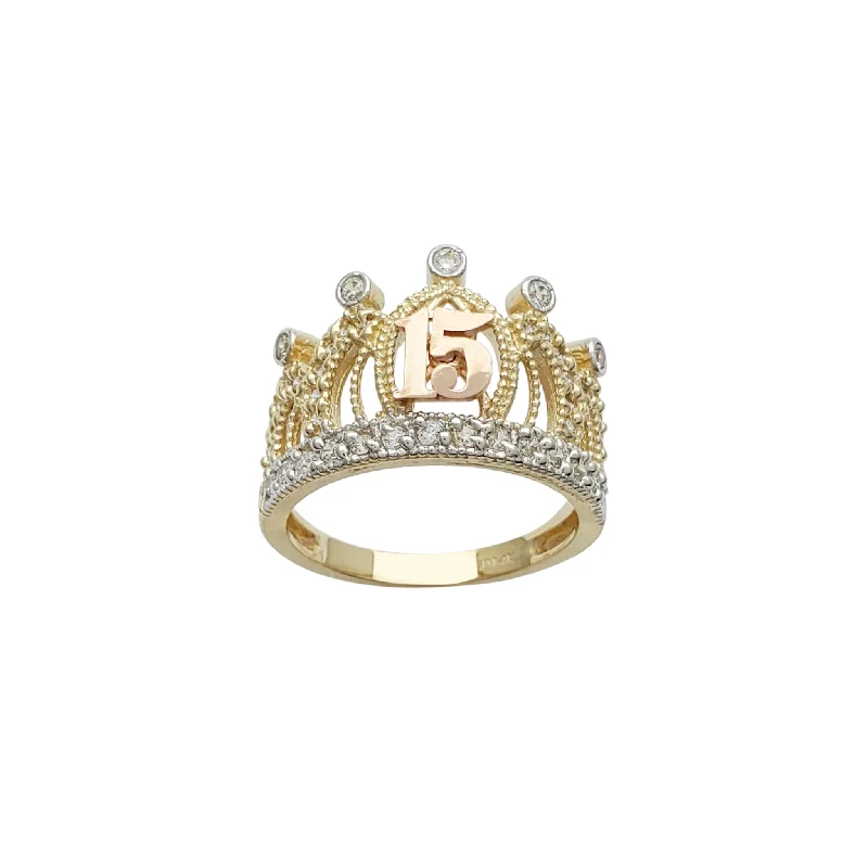 Stunning Engagement Rings For Romantic Proposals-15 Years Birthday Crown-Tiara Ring (14K)