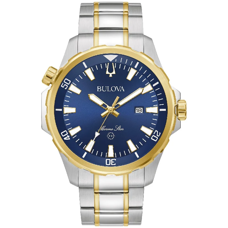 Watches With Artistic Features-Bulova Performance Marine Star Mens Watch Stainless Steel