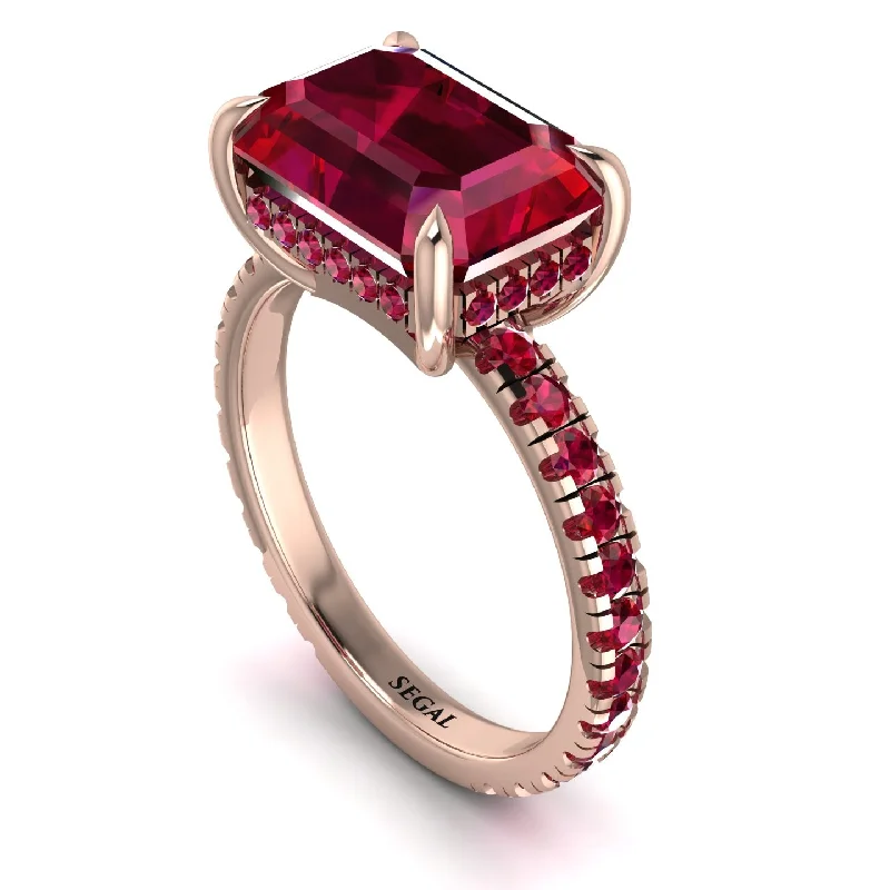 Simple Custom Wedding Rings For Brides-Emerald-Cut Ruby Pavé Engagement Ring - Daphne No. 56