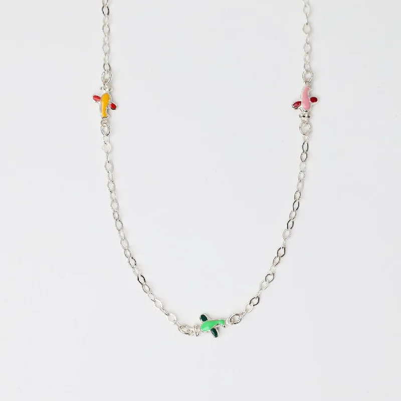 Bold Crystal Pendant Necklaces For Weddings-Sterling Silver Necklace with Enamel Planes