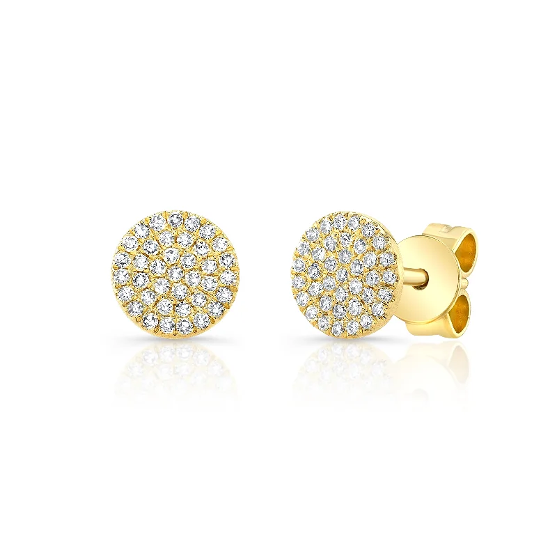 Silver Drop Earrings For Evening Style-14K Yellow Gold Diamond Flat Medium Disc Earring