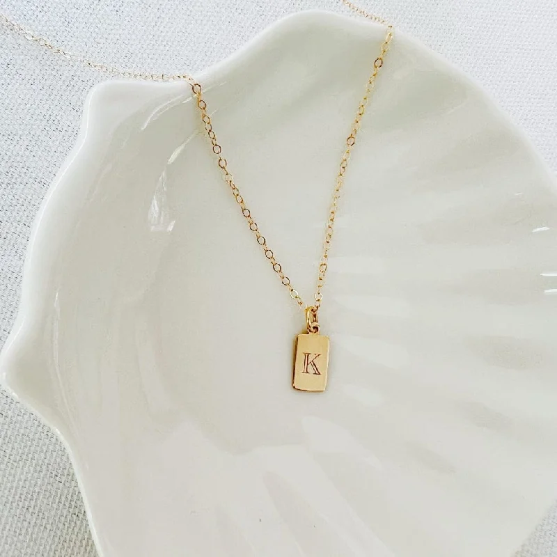 Bold Resin Bar Necklaces For Fashion Forward-Engraved Mini Initial Tag Necklace Gold Filled