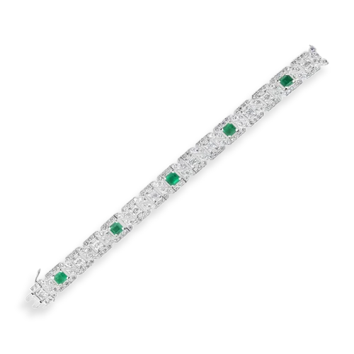 Bracelets With Artistic Flare-Emerald & Diamond Art Deco Estate Bracelet