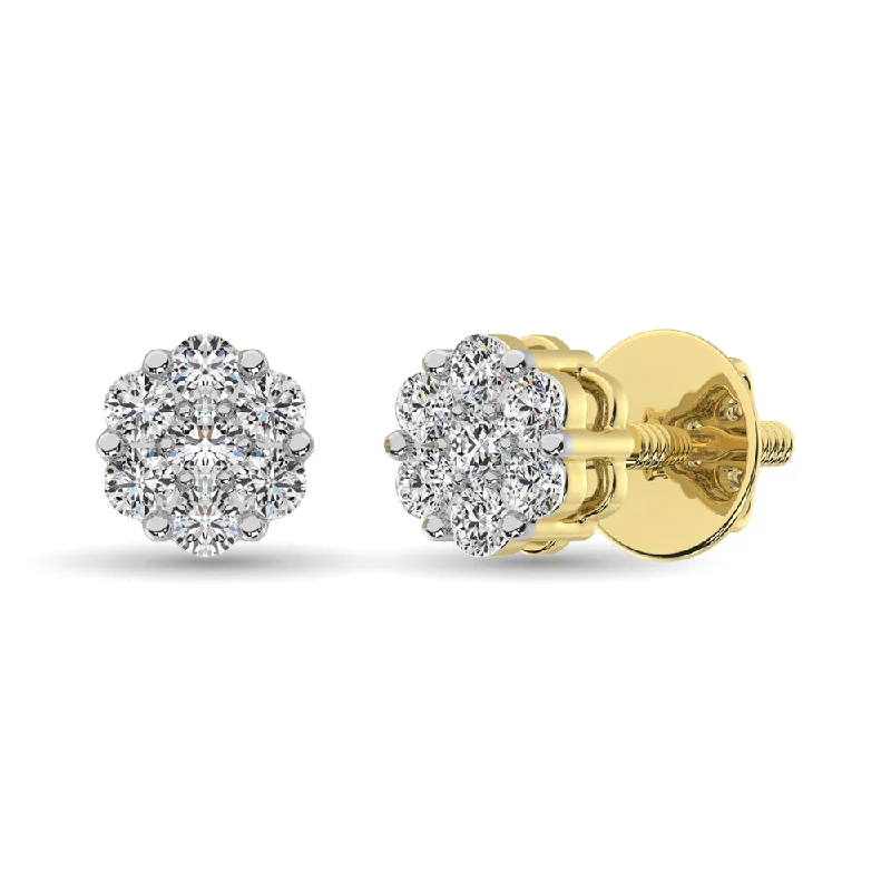 Cool Huggie Earrings For Modern Vibes-14K Yellow Gold 7/8 Ct.Tw. Diamond Flower Studs Earrings