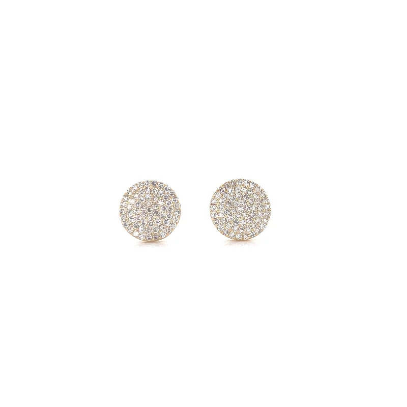 Trendy Chain Earrings For Bold Look-14K Yellow Gold Diamond Large Flat Disc Stud Earrings