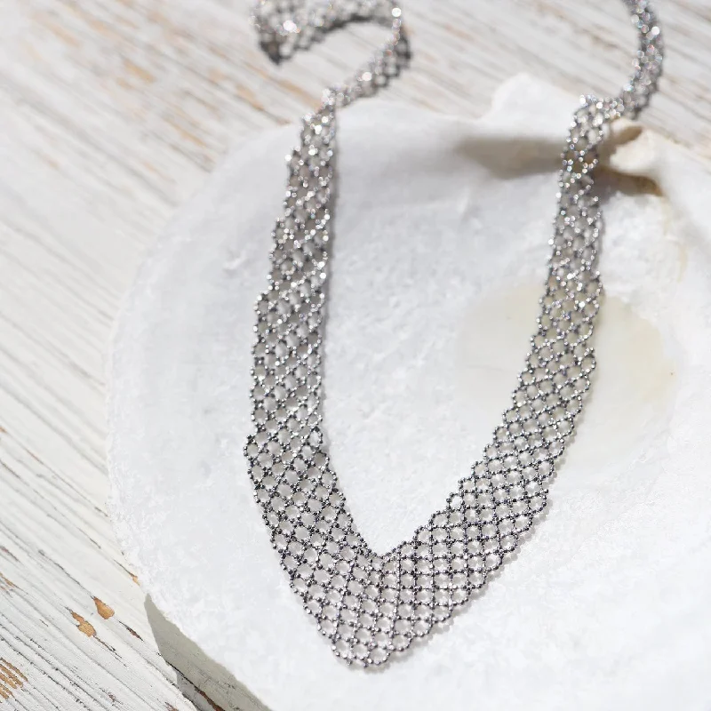 Simple Pearl Necklaces For Everyday Wear-Sterling Small Woven Chevron Necklace