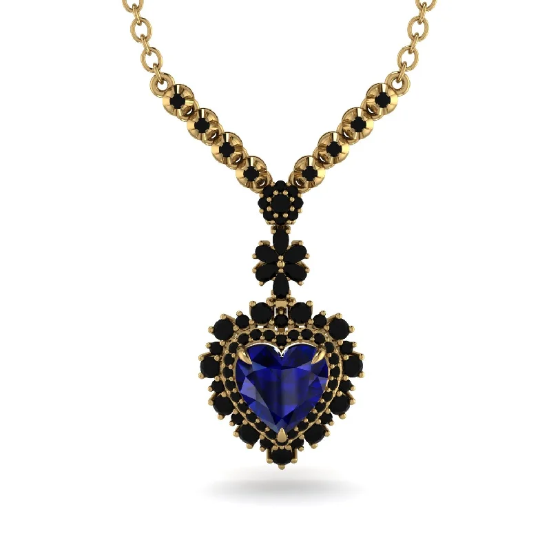 Customizable Birthstone Necklaces For Personal Gifts-Heart Sapphire Royal Vintage Gold Necklace - Gia No. 43