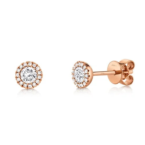 Handmade Pearl Earrings For Unique Gifts-14K Rose Gold Round Brilliant Diamond Stud Earring