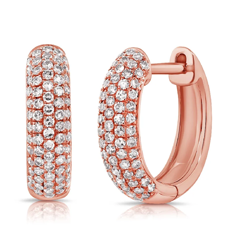 Statement Gemstone Earrings For Bold Fashion-14K Rose Gold Diamond Pave Huggie Earrings