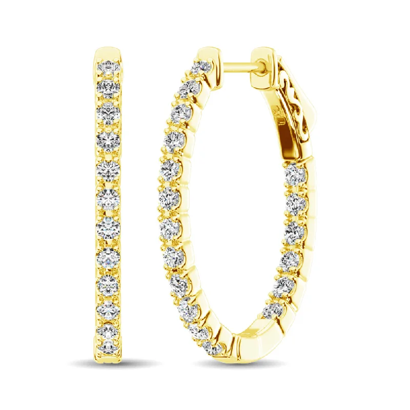 Elegant Pearl Drop Earrings-14K Yellow Gold Diamond 9/10 Ct.Tw. In and Out Hoop Earrings