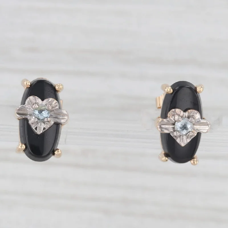 Beautiful Gemstone Earrings For Weddings-Onyx Cubic Zirconia Heart Stud Earrings 10k Yellow White Gold