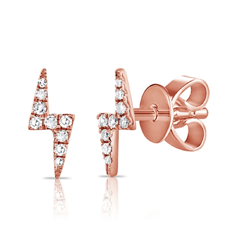 Rose Gold Earrings For Bridesmaids-14K Rose Gold Diamond Lightning Bolt Stud Earrings