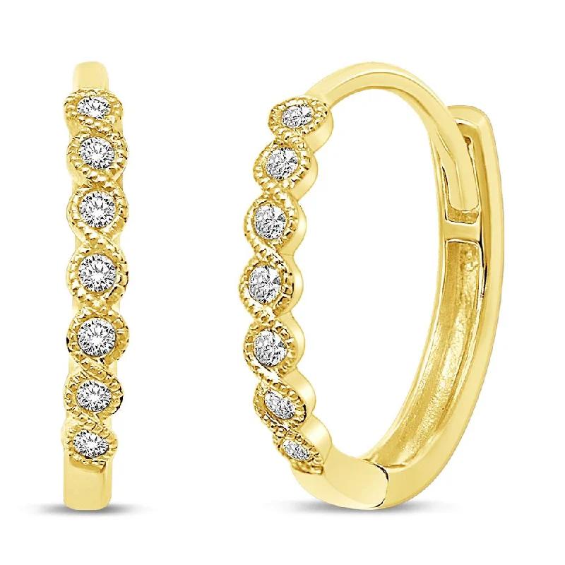 Fashion Hoop Earrings For Women-14K Yellow Gold 1/6 Ct.Tw. Diamond Stackable Earrings