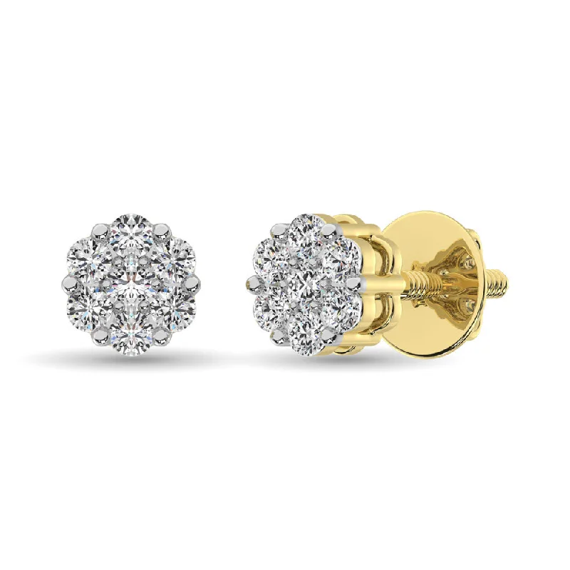 Artistic Earrings For Fashion Statement-14K Yellow Gold 3/4 Ct.Tw. Diamond Flower Studs Earrings