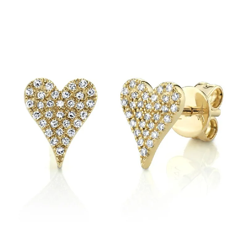 Geometric Earrings For Contemporary Style-14K Yellow Gold Diamond Heart Stud Earrings