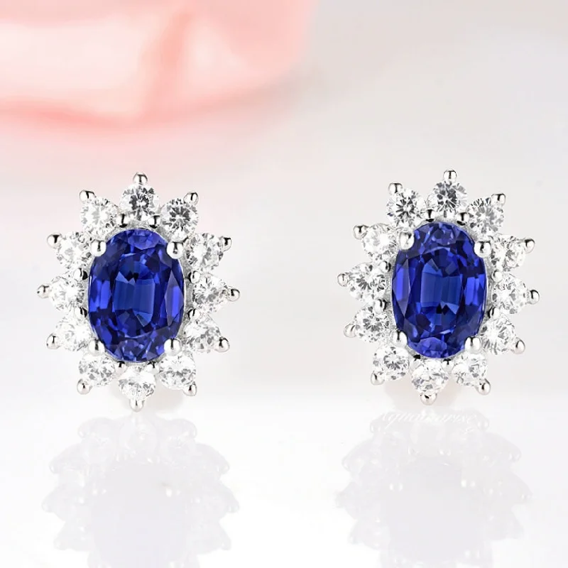 Silver Earrings For Formal Events-Diana Blue Sapphire Earrings- Sterling Silver