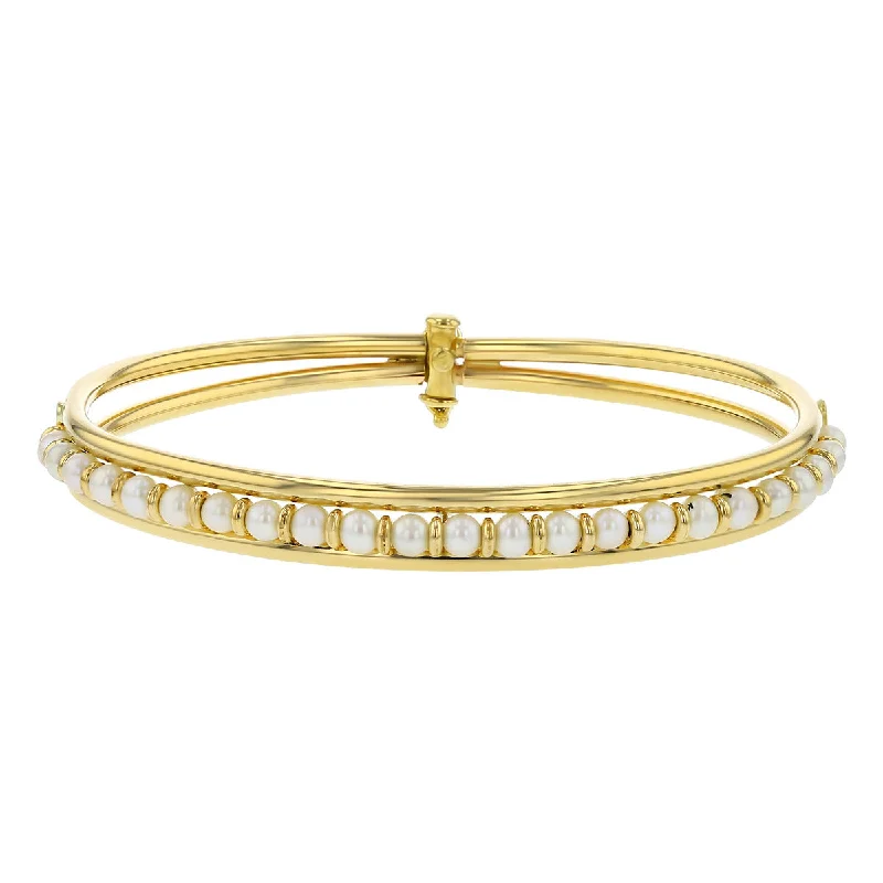 Bangles For High Fashion-14K Yellow Gold Cultured Pearl Bangle Bracelet