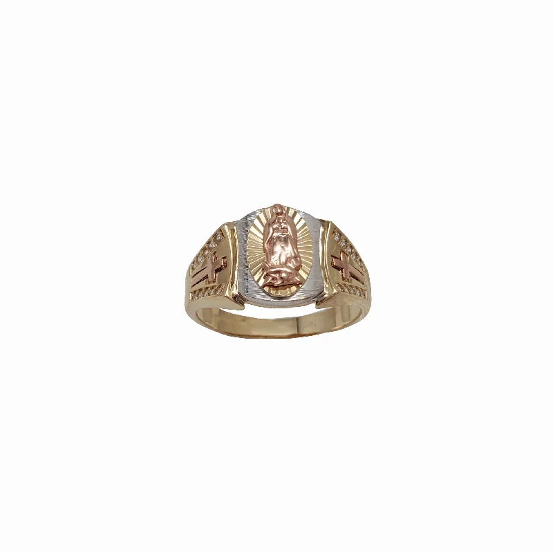 Custom Promise Rings For Personalized Style-Zirconia Tri-Color Virgin Mary Ring (14K)