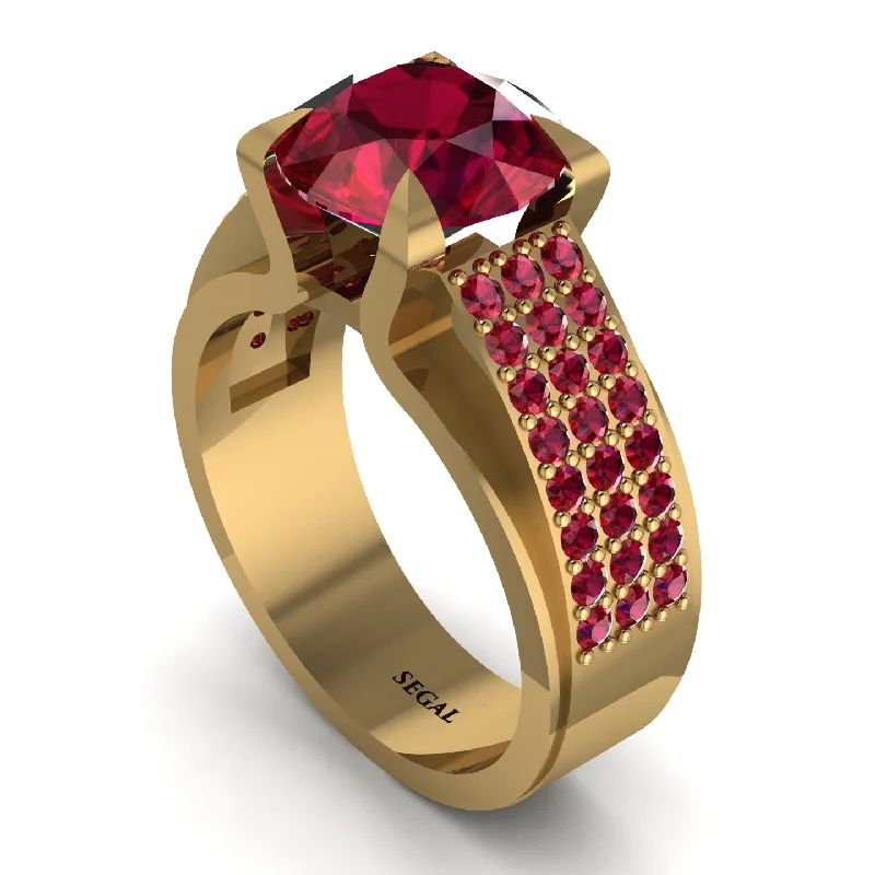 Elegant Wedding Bands For Non-Traditional Brides-Round Cut Ruby 14K Gold Pave Engagement Ring - Saylor No. 55