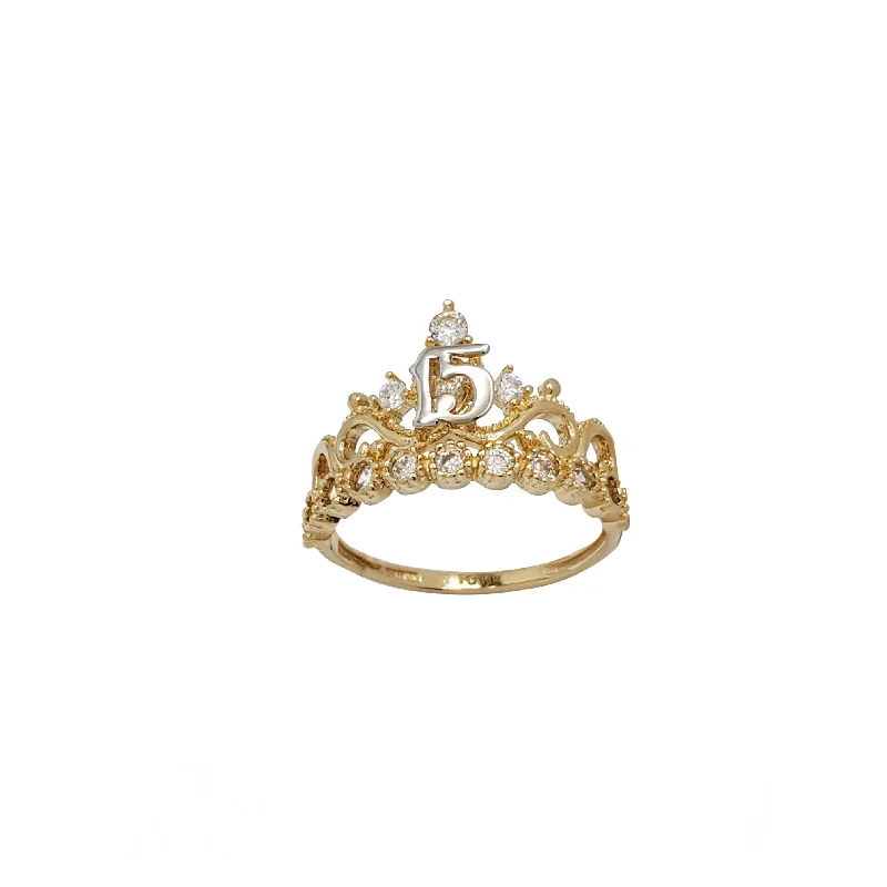 Personalized Couple Rings For Engagement Gifts-15 Years Birthday Crown-Tiara Ring (14K)