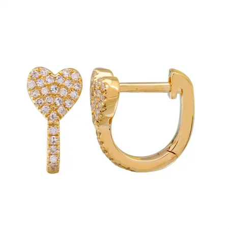 Chunky Earrings For Bold Fashion Statements-14k Yellow Gold Diamond Heart Huggie Earrings