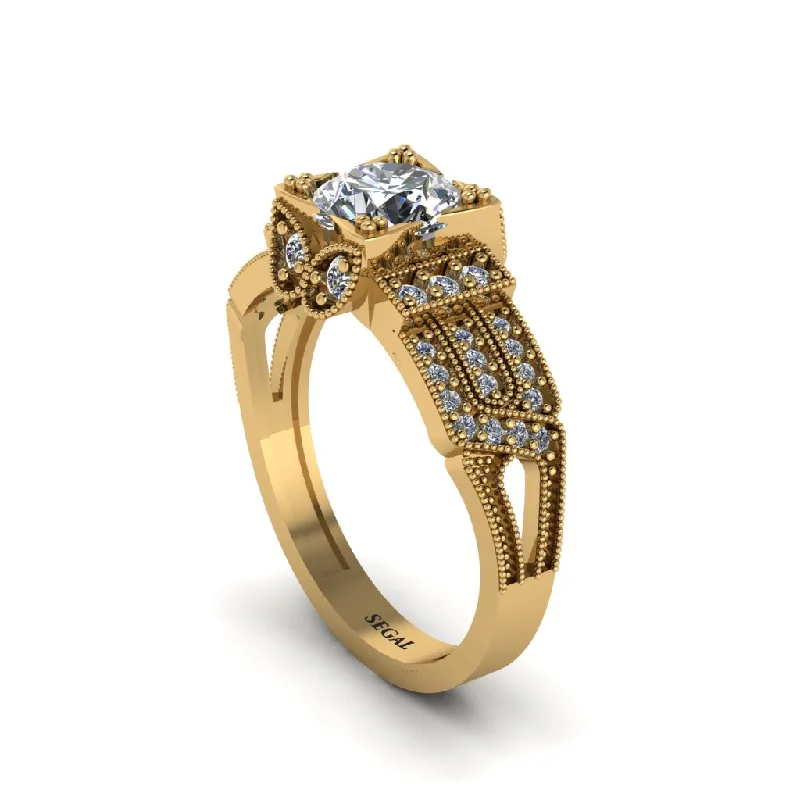 Sparkling Crystal Rings For Evening Wear-Diamond Milgrain Gold Engagement Ring - Lyric No. 1