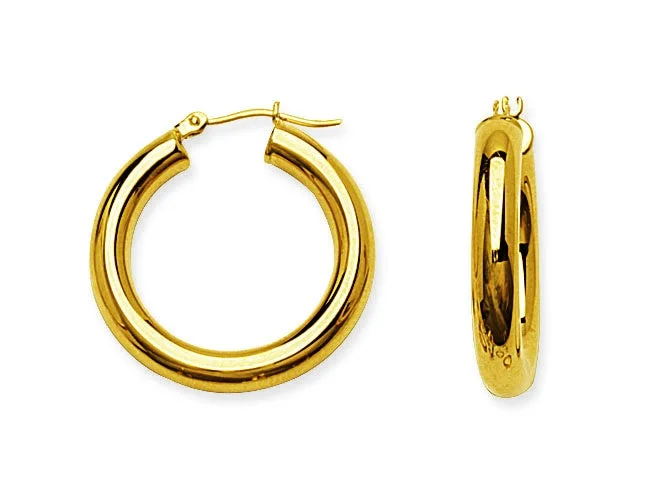 Modern Hoop Earrings For Trendy Looks-14K Yellow Gold Round Tube Polished 4mm Hoop Earrings