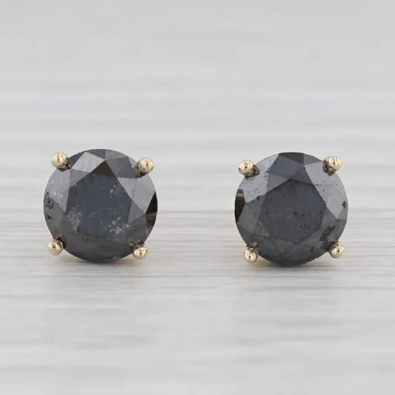 Geometric Drop Earrings For Modern Fashion-New 3.70ctw Black Diamond Stud Earrings 14k Yellow Gold Round Solitaires