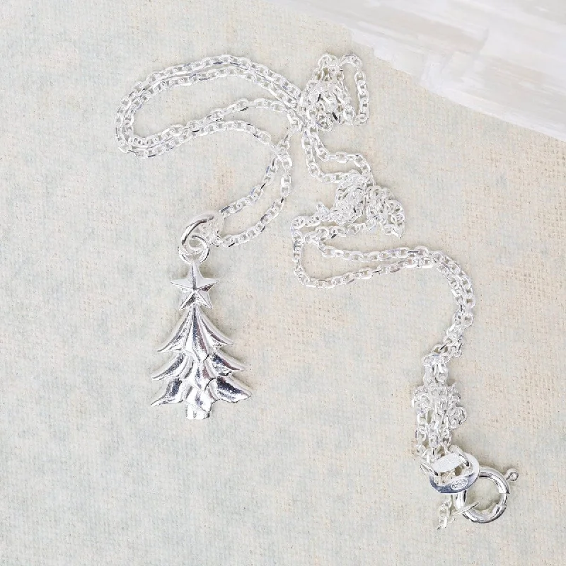 Simple Gold Chain Necklaces For Elegant Style-Sterling Silver Christmas Tree Pendant Necklace