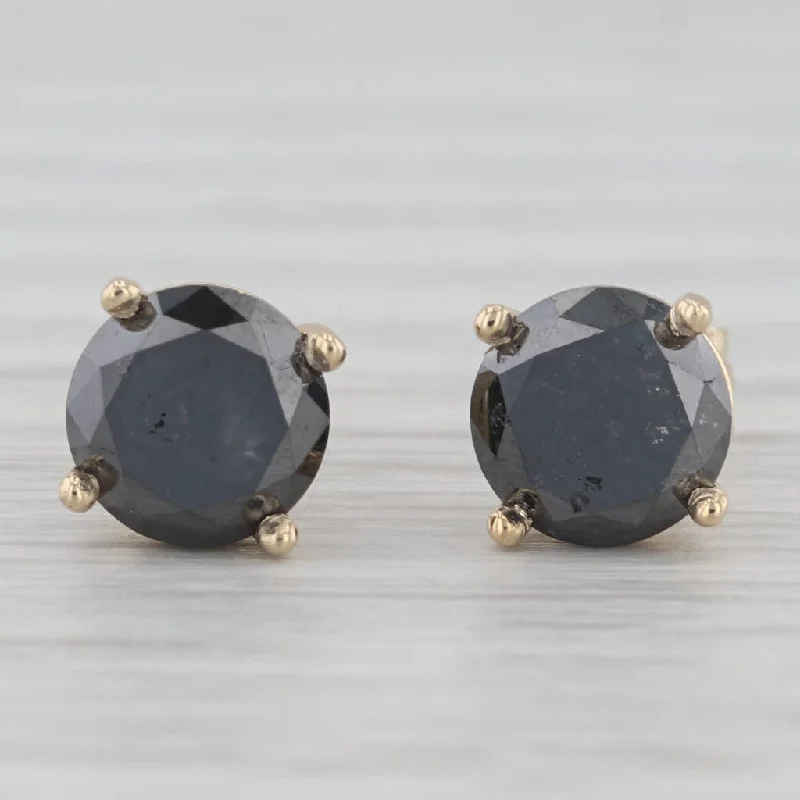 Fashion Earrings For Party Look-New 2.67ctw Black Diamond Stud Earrings 14k Yellow Gold Round Solitaires