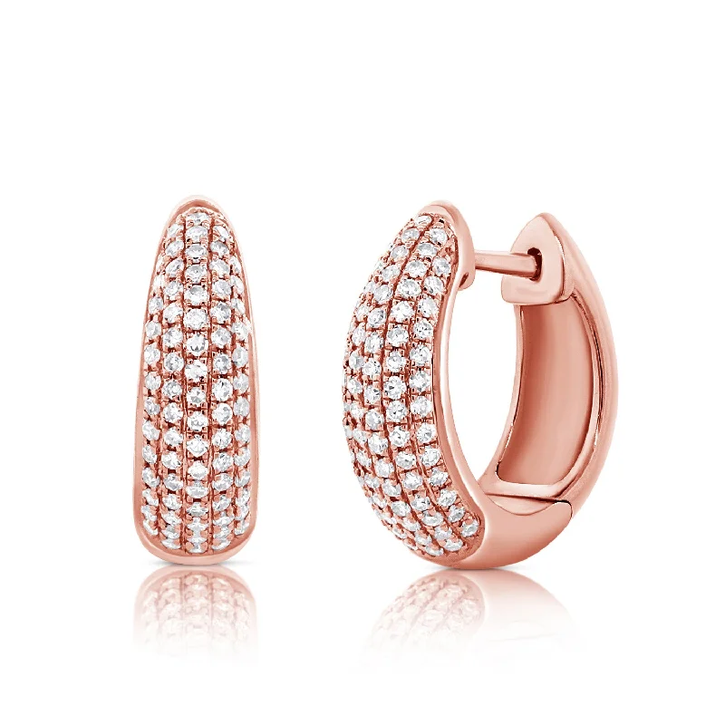 Unique Stone Earrings For Bold Looks-14K Rose Gold Diamond Pave Huggie Earrings