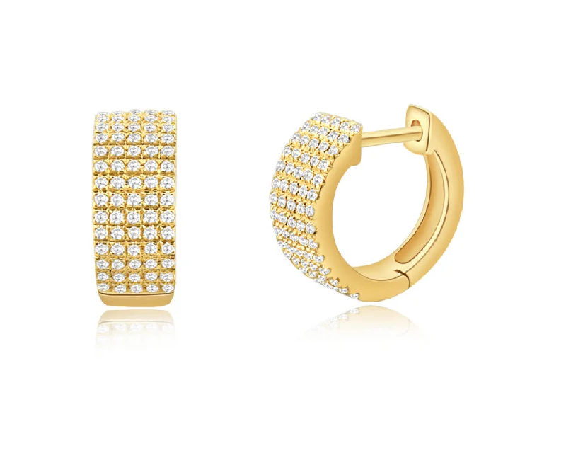 Elegant Silver Earrings For Casual Wear-14K Yellow Gold Diamond Thick Huggie Earrings