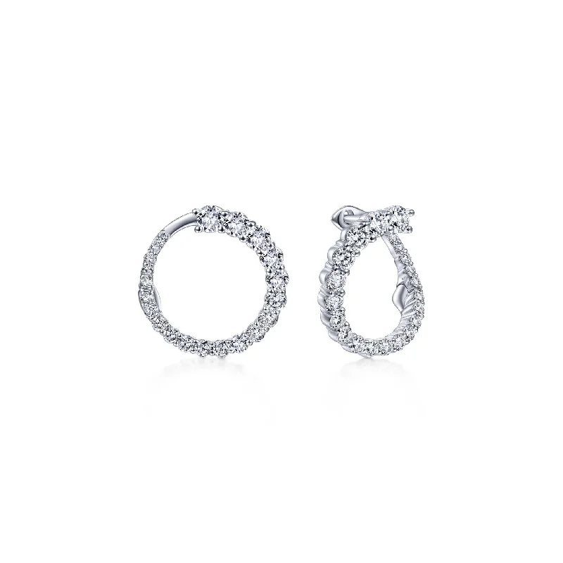 Simple Hoop Earrings For Everyday Style-14K White Gold Diamond Small Wrap Circle Earrings