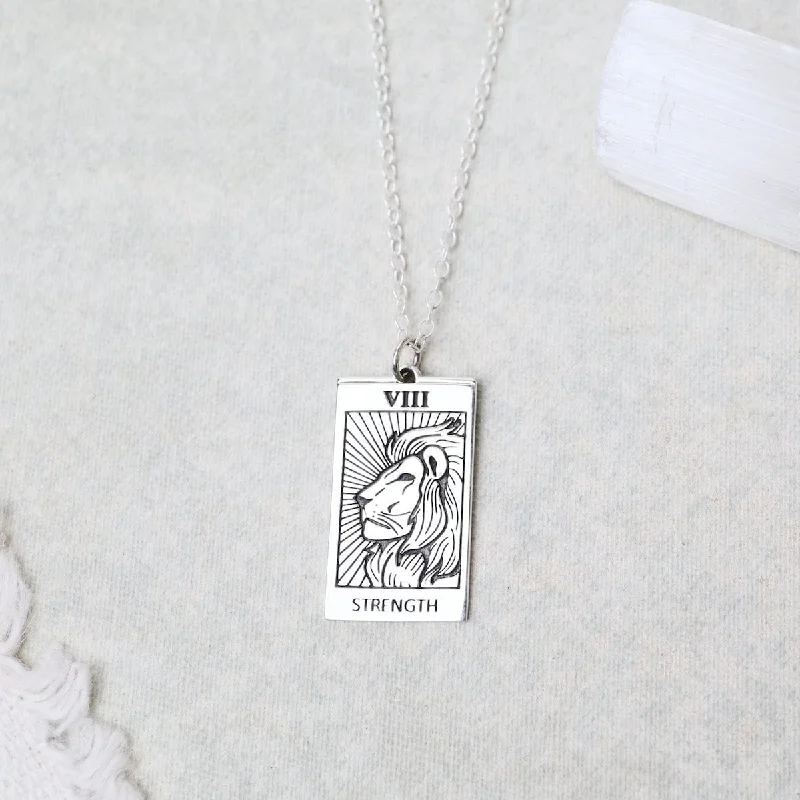 Trendy Bar Necklaces For Casual Looks-Strength Tarot Card Pendant Necklace