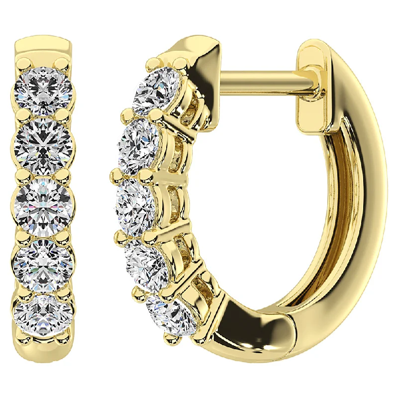 Fancy Earrings For Evening Parties-14K Yellow Gold 1/2 Ct.Tw. Diamond Hoop Earrings