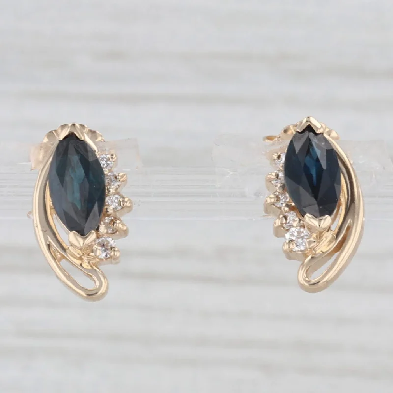 Vintage Gold Earrings For Classic Elegance-1.50ctw Blue Sapphire Diamond Stud Drop Earrings 14k Yellow Gold