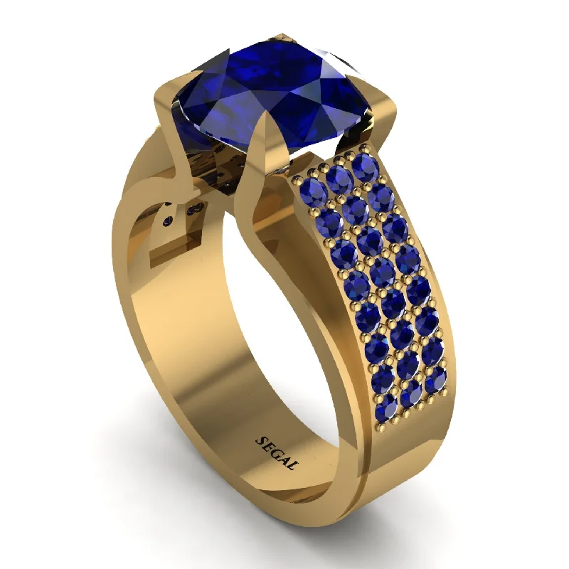 Simple Promise Rings For Couples-Round Cut Sapphire 14K Gold Pave Engagement Ring - Saylor No. 73