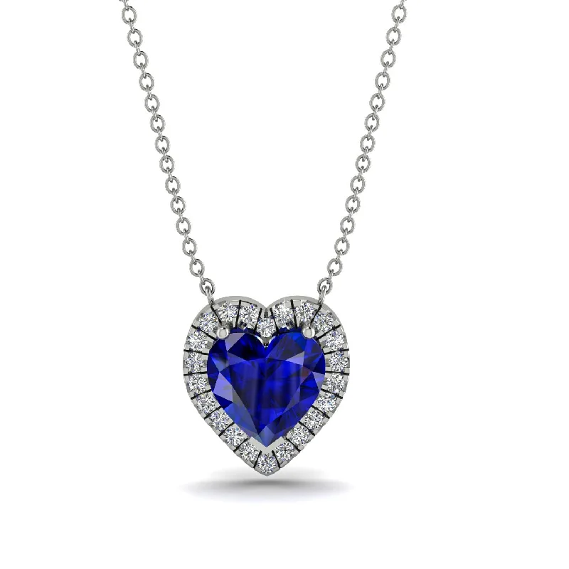 Bold Multi-Chain Necklaces For Fashion Statements-4.7Ct Sapphire Halo Heart Necklace - Jaylene No. 15