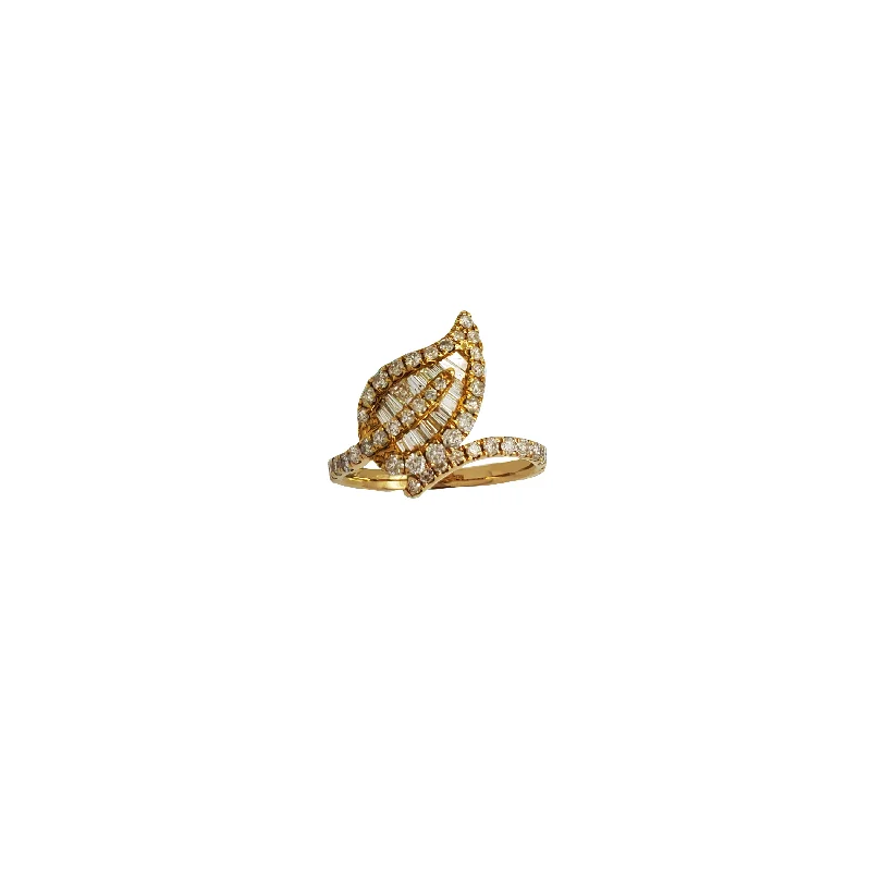 Gold Wedding Rings For Brides-Diamond Coiled Leaf Cocktail Ring (14K)