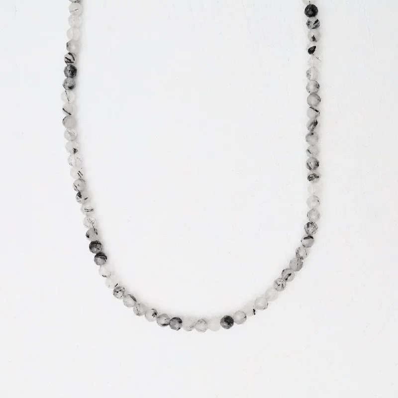 Chunky Necklace For Fashion Lovers-Black Rutile Quartz Simple Stone Necklace